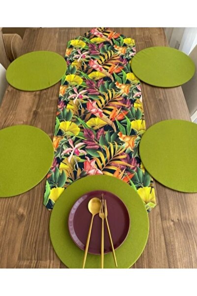 DECORTEX American & Service Leaf Pattern Fystic Yeşil Runner Set de design pentru încărcător MDF Legacy, 6 piese