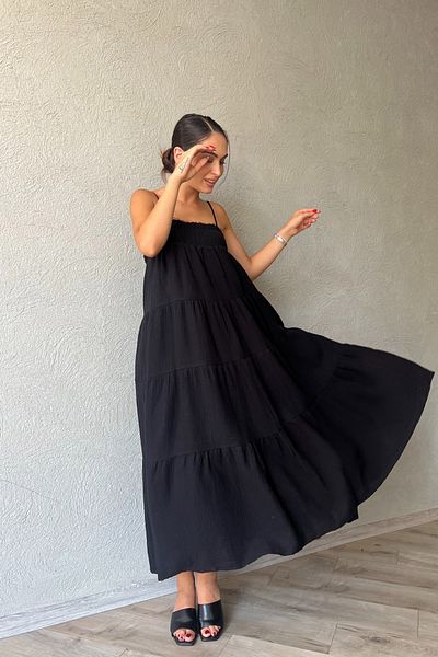 Seda Yalçın Atelier Sardinya Gipe Detailed Black Strap Dress