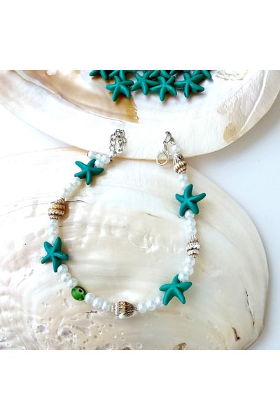By Song Aksesuar Pearl Anklet with Sea Star and Shell