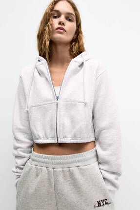 Pull Bear Fermuarl ve kapu onlu crop polar sweatshirt Fiyat Yorumlar Trendyol