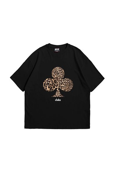 Sekizbiraltı Leopard Printed Black Oversize Unisex Tshirt - Clubs Premium