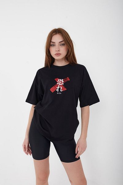 Mad&Calf Unisex Oversize Osaka εμπριμέ μαύρο μπλουζάκι