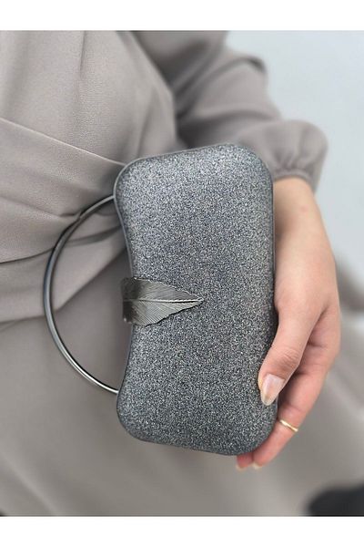 Sh Poly Βραδινό φόρεμα Platinum Glitter Sand Τσάντα Portfolio