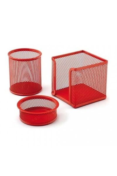 DRT Επιτραπέζιο σετ 3 τεμαχίων κόκκινο μεταλλικό διάτρητο