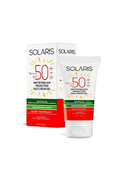 SOLARIS 50 ML Gel Sunscreen - Anti-Aging SPF 50 with Matte Finish for Oily Skin Types