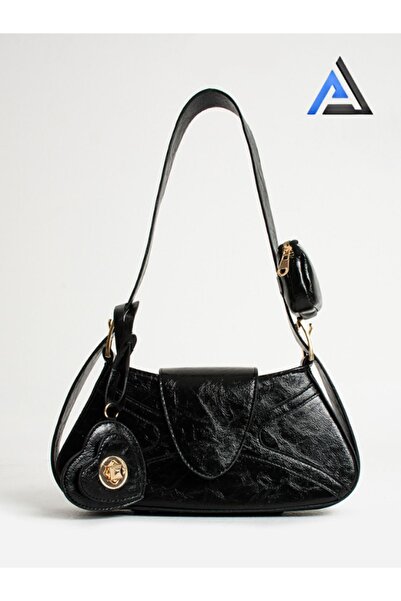 ALECIA باجيت جلد أسود منقوش للموسم الجديد - جلد صناعي، نموذج لليد والذراع والكتف