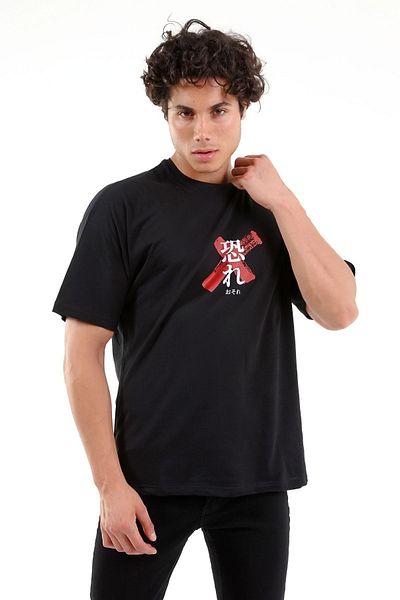 Mad&Calf Unisex Oversize Osaka εμπριμέ μαύρο μπλουζάκι