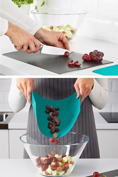 DEYHOME قطعتين لوح تقطيع مرن من Finfördela مقاس 28 × 36 سم - لوح تقطيع مرن رمادي-فيروزي