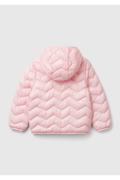 United Colors of Benetton Light Pink Girl's Coat - Hooded and Thin Pufa