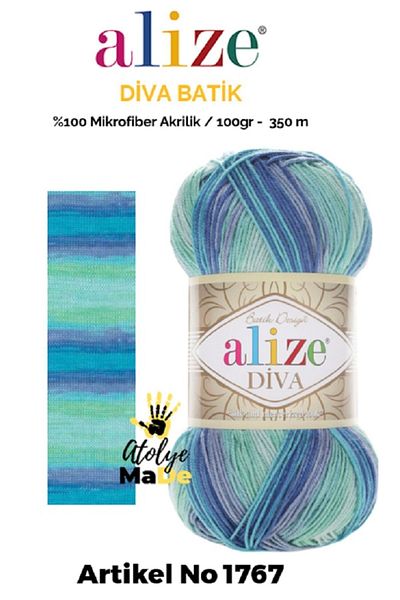 Alize Diva Batik 1767 100% Microfiber Acrylic (100gr 350m) Single Tuft 17 διαφορετικές επιλογές χρώματος Batik