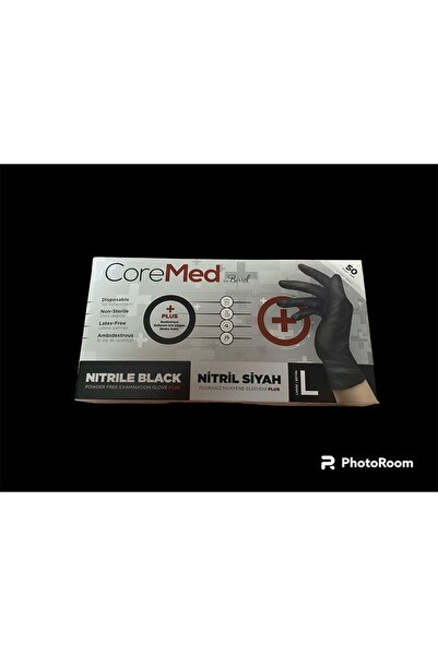 COREMED Siyah Nitril Pudrasız Plus Eldiven Large ( Ekstra Kalın 5 gram ) 50 Adet