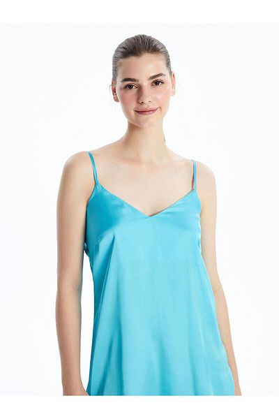 LC Waikiki Lcw Dream Turquoise V-Neck Women's Nightgown - Solid Straps