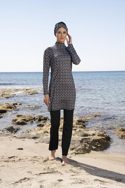 Estiva Women's Digital Patterned Hijab Swimsuit with Fully Covered Trousers