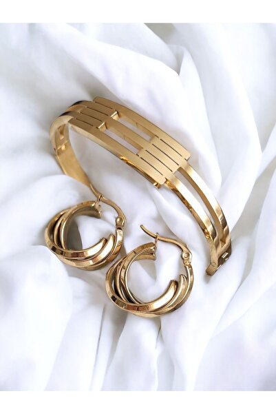 zeynep Z&D ACCESSORY 316L Gold Çelik Kaburga ve Sarmal Küpe Seti