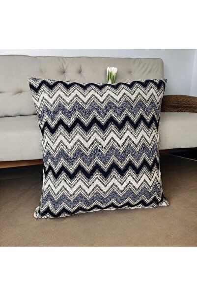 time collection Tomurcuk Mavi & Krem Punch Desenli Kırlent Kılıfı