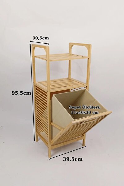 Mudesa Doğal Ahşap Bambu Banyo Düzenleyici Raf Bambu Çamaşır Sepeti 2 Raflı Kirli Sepeti Banyo Mutfak Rafı