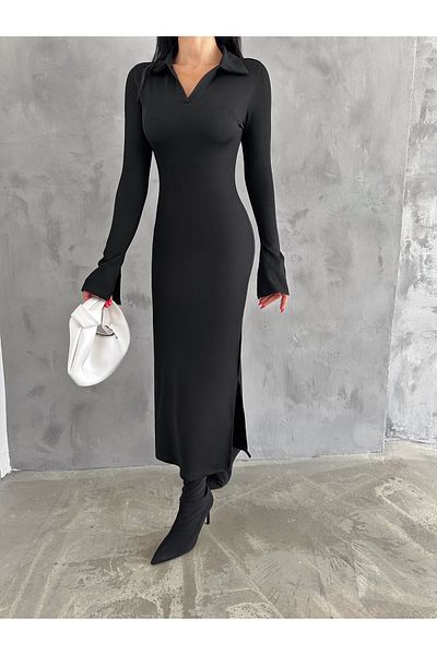BE CHİC Rochie de damă cu decolteu polo - mânecă evazată, lungă și dreaptă Maxi SRA9265