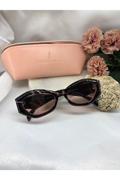 Di Caprio Marble Patterned Gamy Design Black Women's Sunglasses