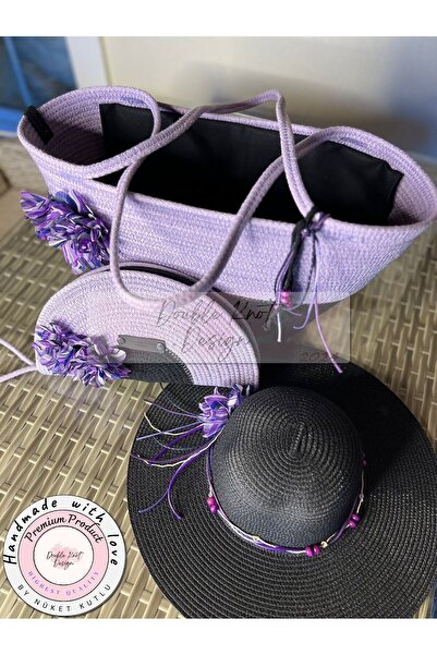 DOUBLE KNOT DESİGN 3lü Takım Plaj Çantası , El Çantası Clutch, Şapka, Totebag...