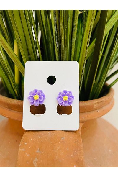 1PARÇAMAVİ Lilac Flower Non-Perforated Girl's Earrings with Ear Clip