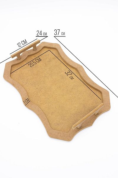 na neşeli ahşap Rectangle Patterned Small Size Presentation Tray with Wooden Handle