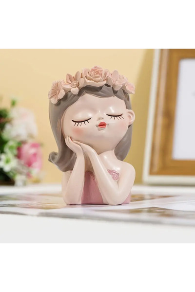 Sevinç Taş Butik Tekli Uyuyan Sevimli Kız Dekor Hediyelik Vazo