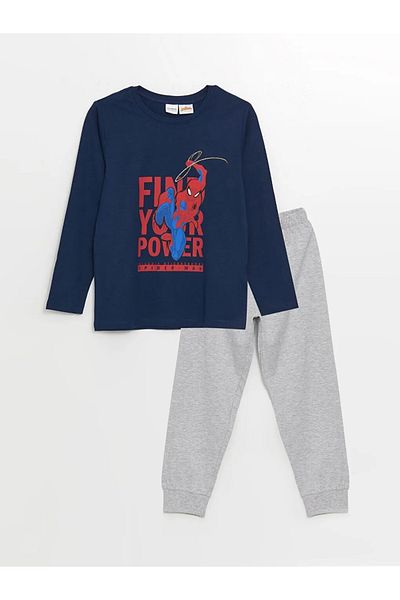 LC Waikiki Lcw Dream Navy Blue Crew Neck Long Sleeve Spiderman Printed Boys' Pajamas Set