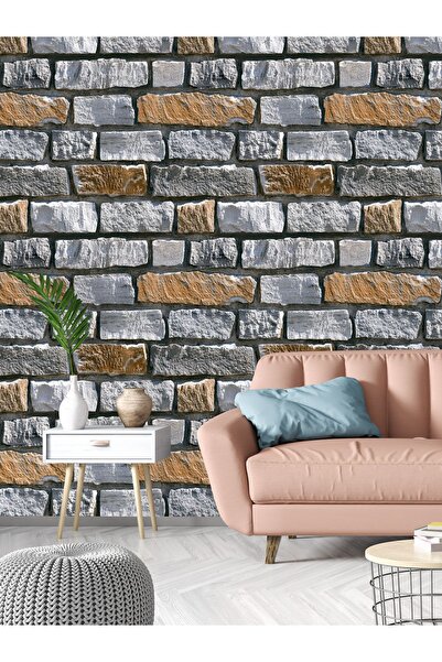 dreamwall Duvar Kağıdı Renkli Taş Duvar Desenli Silinebilir Tekstil Duvar Kağıdı
