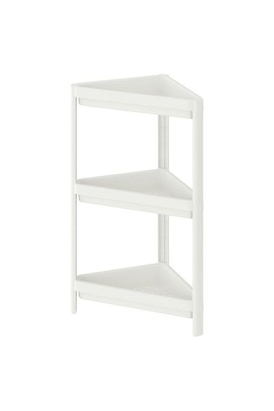 Omaş Household Product Vesken Triangle Shelf Unit 3 επιπέδων Λευκή γωνιακή οργάνωση ραφιών μπάνιου