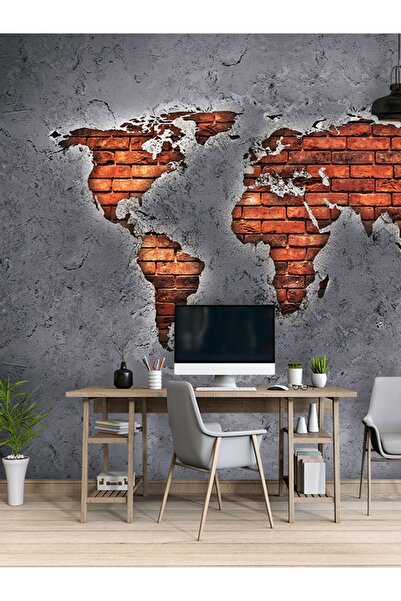 dreamwall Kabartma Sıva Kıta Harita Desenli Isı Ve Ses Yalıtımlı Sağlıklı Tekstil Duvar Kağıdı