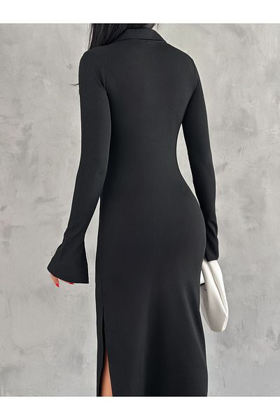 BE CHİC Rochie de damă cu decolteu polo - mânecă evazată, lungă și dreaptă Maxi SRA9265