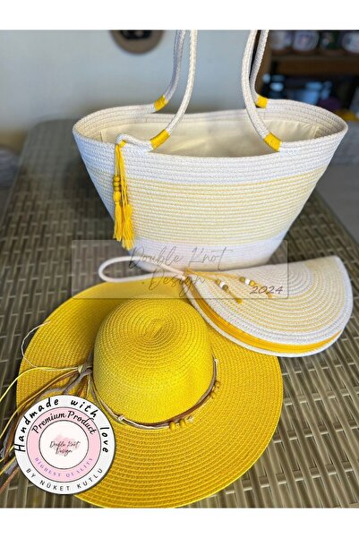 3-Piece Set Beach Bag , Handbag Clutch, Hat, Totebag, Women's Bag, Summerhouse, Gift, Straw .