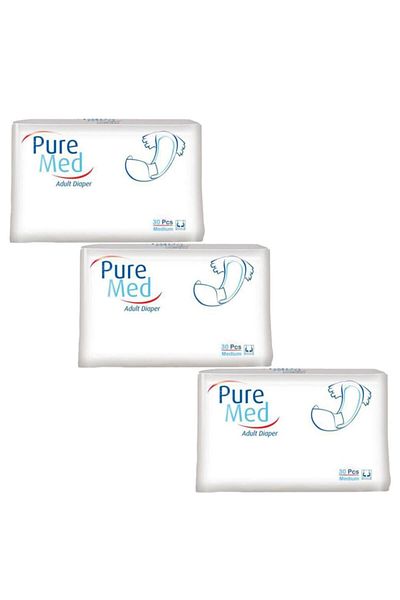 Puremed Patient Diapers Textile Surface Adult Patient Diapers Medium Medium Size 3 Packs of 30 90 Uses