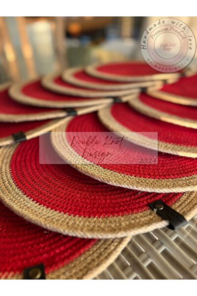 DOUBLE KNOT DESİGN 6 Adet Kırmızı Tress Supla Amerikan Servis Hediyelik