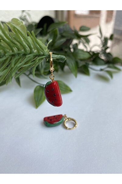 Neta Kadın Murano Cam Karpuz Figür Altın Kaplama Meyve Küpe