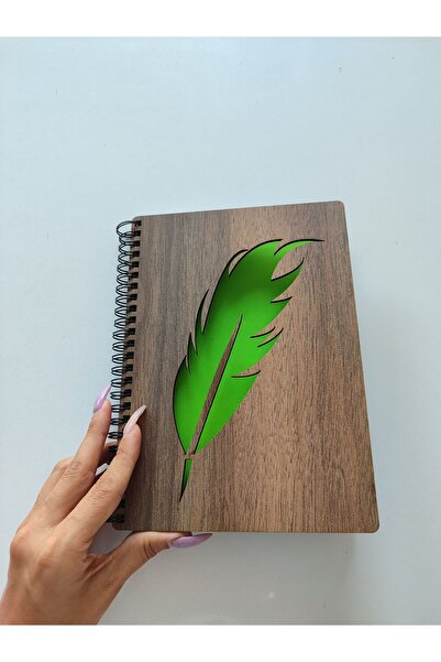 SUN LAZER Ahşap Kapaklı Tüy Modeli Anı Ve Not Defteri