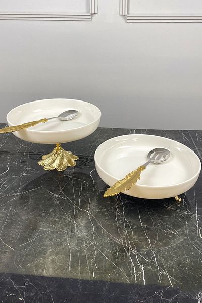MAY HOME 2-Piece Candle Footed Porcelain Presentation Bowl and Serving Set