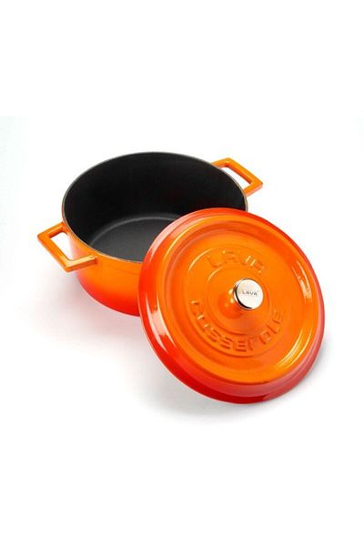 Lava Cast Iron Orange Pot Set 24 Cm Deep + 28 Cm Shallow Pot