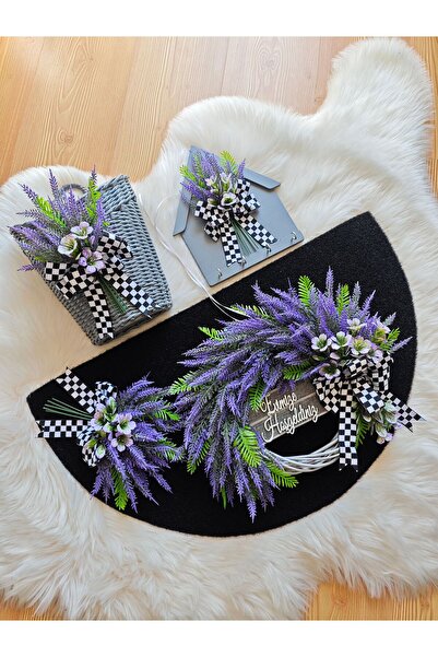 Serçeden Bambu çelenk lavanta çiçekli kapı süsü paspas sepet ahşap anahtarlık 4lü takım