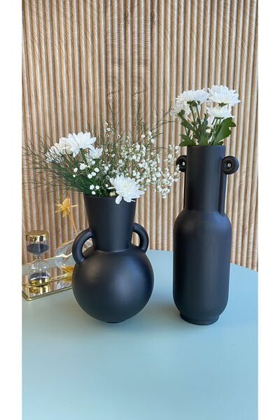 AstreHome Σετ 2 Μαύρα Κεραμικά Βάζα - Ψηλά Διακοσμητικά Χειροποίητα