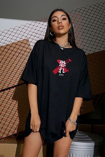 Mad&Calf Μπλουζάκι Unisex Oversize Osaka με εμπριμέ Loose Cut