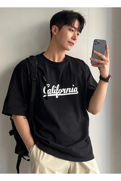 DEEPSENCE Μαύρο μπλουζάκι Unisex Oversize - CALIFORNIA Print