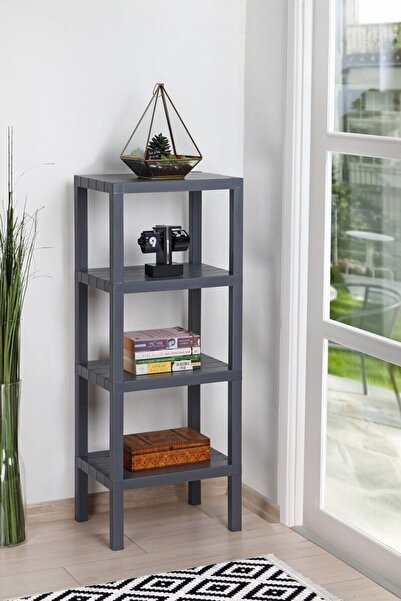 DEYHOME Ombeg 4 Katlı Modüler Banyo Rafı Mutfak Balkon Salon Bahçe Rafı Kitaplık Düzenleyici Organizer Gri