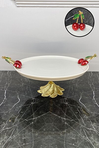 MAY HOME Cherry Handle Footed Porcelain Presentation Plate Mdl1