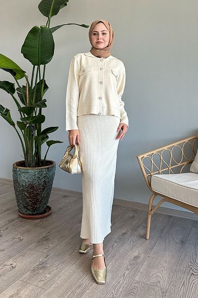 InStyle Σετ μπουφάν και φορέματος σε μπεζ χρώμα