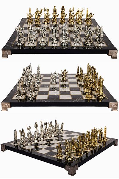 Cooper Chess Metal Chess Set| 30cm Marble Patterned Chessboard| Ancient Egypt Cleopatra Nefertiti Figured