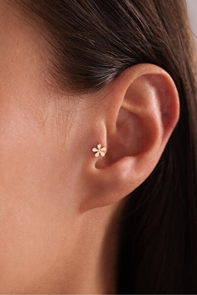 Gianfranco 14 Ayar Altın Taşlı Papatya Tragus Küpe