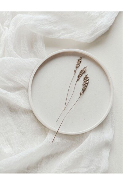 LALEZEN HOME صينية عرض خرسانية بيضاء مستديرة