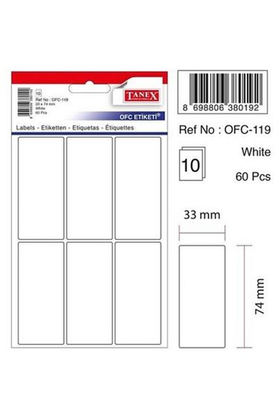 Tanex White 33x74 Mm Office Label - 192 Bag, Ofc-119-10-pkt