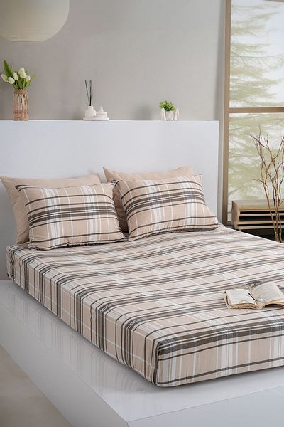 KetraHome Maljuna Bohemo - Cappuccino Plaid Elastic Sheet Set